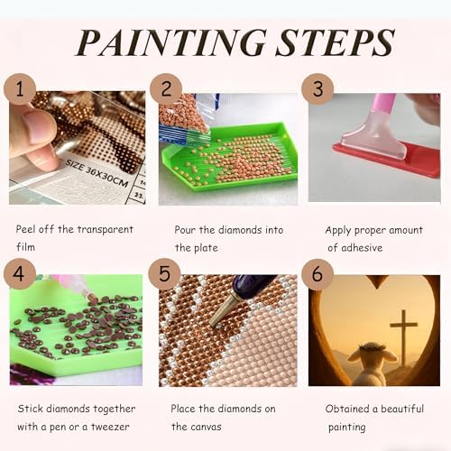 Religious Diamond Painting Kits for Adults – Lamb with Crown of Thorns and Cross, 5D DIY Full Drill Round Gem Painting by Numbers, Diamond Art Kit for Beginners, Home Wall Decor Gift, 12x16 Inch