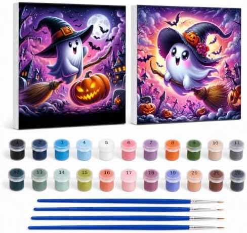Yiolikan 2Pcs Halloween Paint by Numbers Kits for Adults Framed