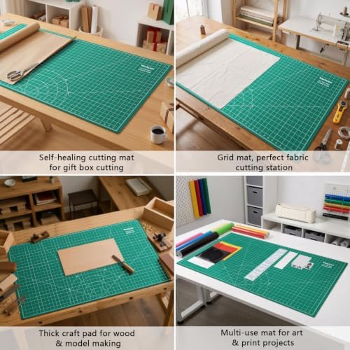 WorkLion Large self healing cutting mat: 47''x23'' Double-Sided Craft Cutting Board for Table, Slip-Resistant 5-Ply Large Cutting Mat for Sewing,Fabric & Crafts (Green/Black)