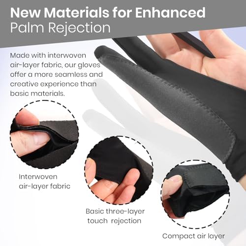 Artist Drawing Glove: 3-Layer Palm Rejection for iPad & Drawing Tablets | Smooth-Glide & Breathable for Digital Art & Paper Sketching, Two-Finger Design, Fits Left & Right Hand, 2-Pack+Cleaning Cloth