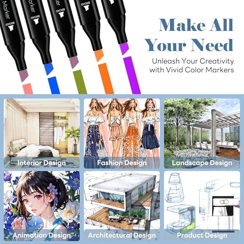 Alcohol Markers Dual Tip Art - 60 Colors Marker Set | Adult Brush Tip Drawing Pens, Artist Coloring Alcohol Based Art Markers Chisel Tip Double Sided Marker School Painting Gift