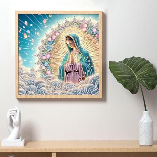 AiYuanzsh Special Shape Diamond Painting Kits for Adults, Virgin Mary Praying 5D Crystal Rhinestone Diamond Art Canvas, DIY Paint by Diamonds Religious Craft Kits, Christian Home Wall Décor Artwork