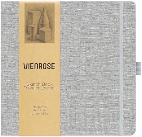 Vienrose 8.3"x8.3" Sketch Books, Linen Cover Sketching Book with Acid-Free Paper, 111lb/180gsm Drawing Pad for Kids, Beginners & Professionals, Art Supplies for Adults & Students(Grey, 60 Sheets)