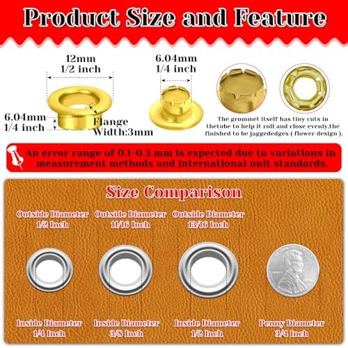 803Pcs Grommet Eyelet Pliers Kit, 1/4 Inch Grommet Tool Kit with 800 Metal Eyelets, Grommet Hand Press kit for Leather Crafts(Inside Dia: 6.4mm/Outer Dia: 12mm (A.I.S.)/Flange Width: ~3mm)