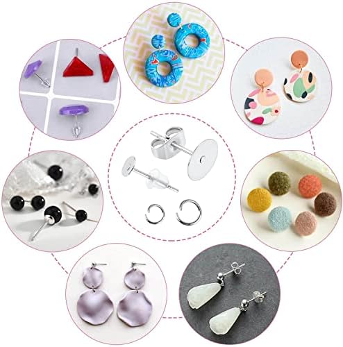 Caffox Hypoallergenic Earring Posts and Backs, 1800pcs Stainless Steel Stud Earring Kit with Earring Base Studs, Earring Backs and Jump Rings for Clay, Resin, Pearls, Jewelry Making and Crafting