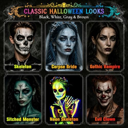 Face Painting Kit, 26 Colors Oil Based Face & Body Paint Palette with Translucent Setting Powder & 10 Brushes, Large Black & White Pans for Halloween SFX Cosplay Costume Makeup
