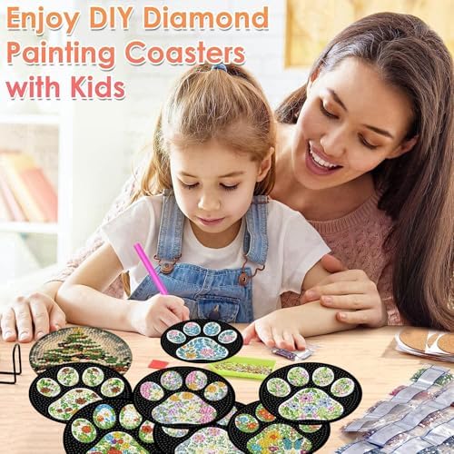 ijbnhd 8 Pcs Flower Diamond Art Coasters Kits 4x4 inch (Cork Wooden Pad)