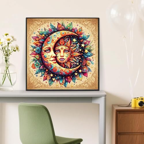 ijbnhd Sun and Moon Diamond Art Kits for Adults Round Full Drill 14x14inch