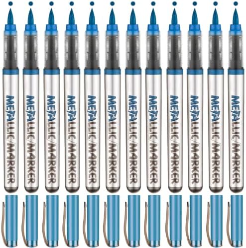 Metallic Acrylic Paint Markers, 12 Pcs Soft Brush Tip Marker Pens for Stone,Paper,Wood,Glass,Fabric Paint,DIY Crafts (12, Sky Blue)