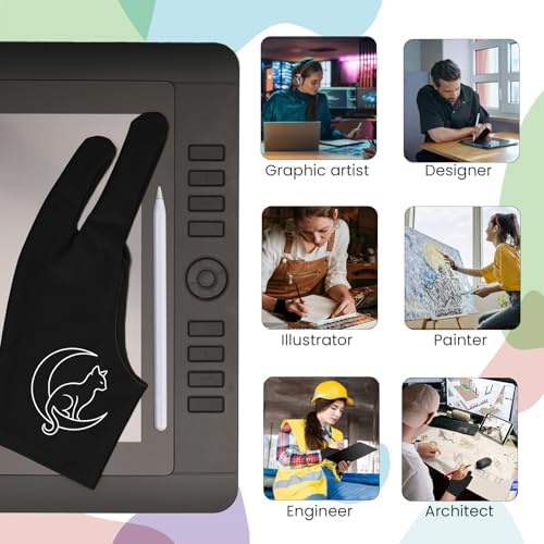 Luna Cat Drawing Glove: 3-Layer Palm Rejection for iPad & Drawing Tablet | Smooth-Glide & Breathable Artist Glove for Digital Art, Two-Finger Design, Fits Left & Right Hand, 2-Pack + Cleaning Cloth