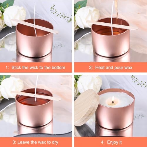 CONNOO 24 Pack - 12pcs 8oz & 12pcs 4oz Rose Gold Candle Tins with Lids