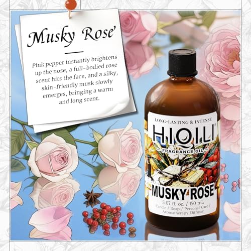 HIQILI Musky Rose Fragrance Oil for Diffuser, Candle & Perfume