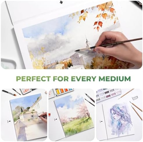 Fuumuui Watercolor Paper Block 9x12 Inch, Smooth Surface 100% Cotton Watercolor Paper, 22 Sheets, 140lb/300gsm, Hot Press, Acid-Free, Art Paper for Painting & Drawing, Wet, Mixed Media