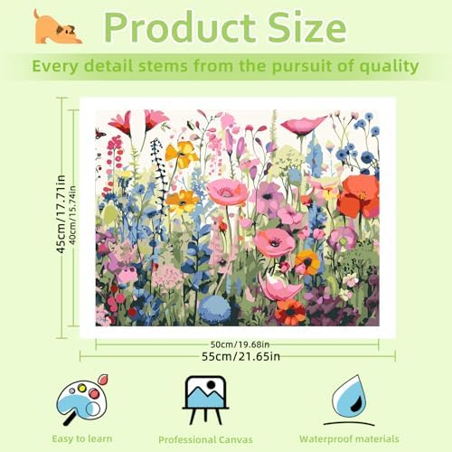 Reivworl Flowers Paint by Numbers Kit for Adults, Wildflowers Paint by Number for Adults, Adult Paint by Number Kits for Gifts and Home Wall Decor 16x20 Inch