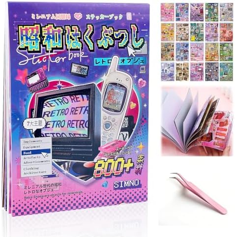 Japanese Sticker Book for Adults – 45 Sheets 800+ Pcs Aesthetic Vintage Manga Stickers for Journaling & Scrapbooking, Cute Sticker Book for Planner, DIY Crafts, Junk Journal & Gifts