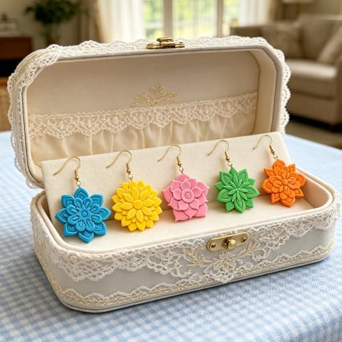beinkmake 16Pcs Mandala Flower Polymer Clay Cutters Set Bloom Clay Earrings Cutters for Adults Polymer Jewelry Cutter with Earrings Accessories DIY Craft Supplies
