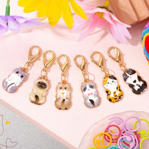 TOHONGADON 36 Pcs Metal Stitch Markers, Helical-Shaped Crochet Markers Ring with Key Chain, Crochet Stitch Markers for DIY Craft Project