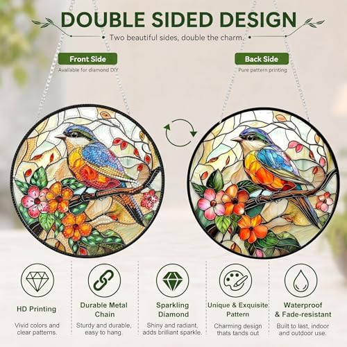 HMZephitiquc Bird Hanging Diamond Art Kits for Adults, Special Shaped Crystal Diamond Painting Suncatchers, 5D Gem Art for Adults, Sun Catchers DIY Craft Kits for Gift Home Decor