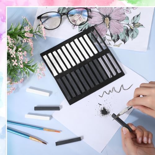 Watersay 24 Pcs Soft Pastel Drawing Chalk Set Square Sketch Chalk Non-toxic Artist Pastel Sticks for Professional Artists and Art Lovers(60 x 8 x 8 mm,Black,White)