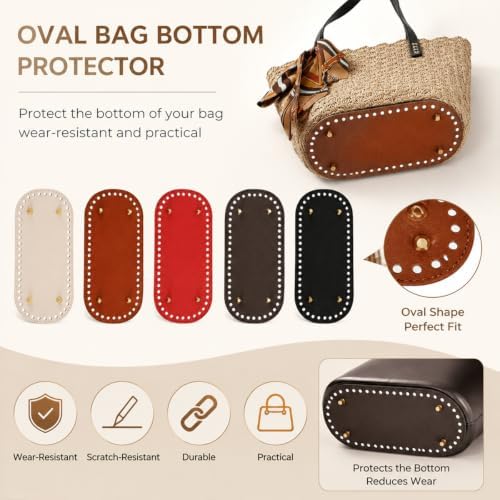 5 PCS Bag Bases for Crochet PU Leather Bag Bottom Oval Bag Bottom Long Oval Purse Bottom Knitting Crochet Base Purse Bottom Bags Cushion Base with Holes for DIY Crochet Bag Shoulder Bags Craft Making