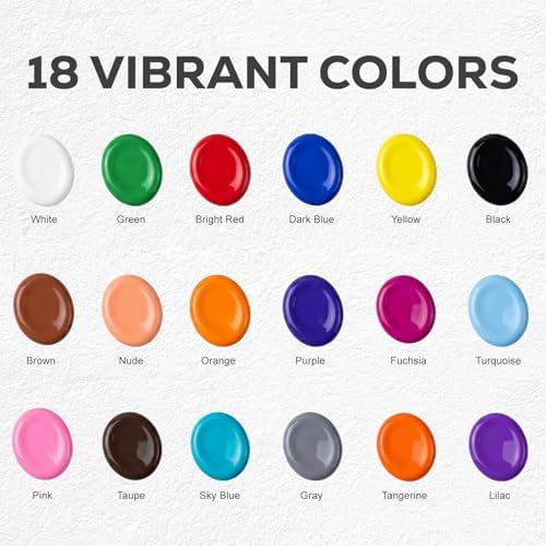 Acrylic Paint Set, 18 Colors, 4 oz/120ml Bottles