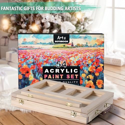 54 Pieces Complete Acrylic Paint Set with Portable Wooden Tabletop Easel