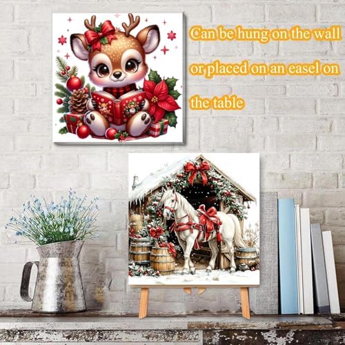 VIGEGU 4 Pack Christmas Paint by Numbers Kit for Adults with Framed,Cow Horse Deer Cardinal Lantern House Paint by Number DIY Adult Paint by Number Kits for Wall Decor 10x10in