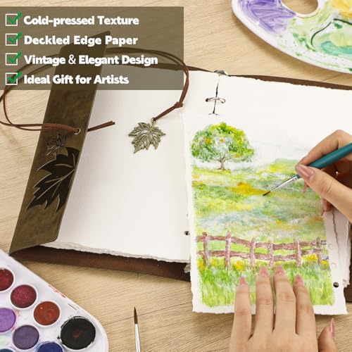 Vintage Watercolor Sketchbook, 140 Lb Cold Press Deckle Edge, 6.3 x 9 in