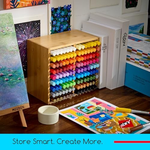 MEEDEN Bamboo Marker Holder Organizer: Holds 126 Pens with 18 Compartments