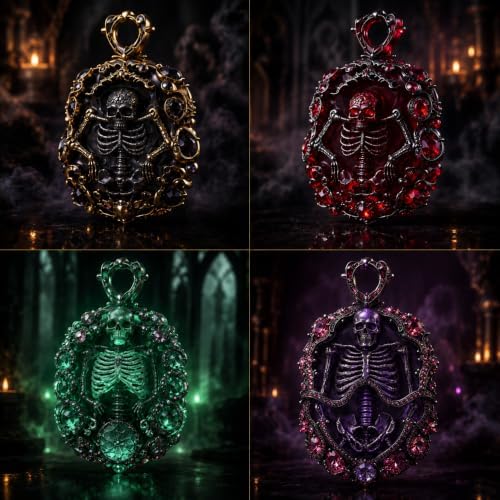 4-Cavity Ornate Skeleton Cameo Pendant Resin Silicone Mold with Hanging Hole, Gothic Skull Epoxy Resin Casting Mould, DIY Necklace Charm Mold for Halloween Christmas Handmade Jewelry Craft (KL04)