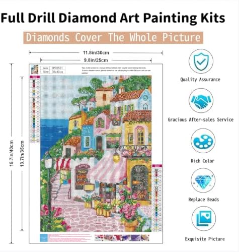 ARPADAMO Coastal Town Diamond Art Kits for Adults Diamond Painting 12x16in
