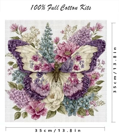 askkqtx Butterfly Stamped Cross Stitch Kits for Adults 14x14 Inch