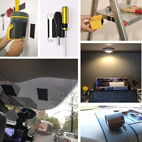 Melsan 2x4 Inch Adhesive Square Hook and Loop Tape - 12 Sets - Sticky Back Fastener for Indoor or Outdoor Use - Instead of Holes and Screws, Black
