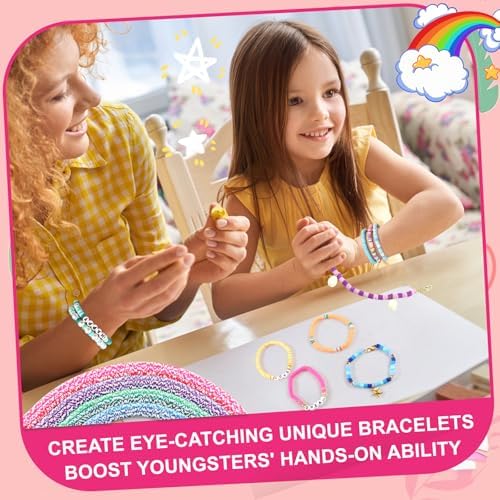 JMUQ Pink Clay Beads Bracelet Making Kit, 50 Strands 19260pcs Preppy Polymer Clay Heishi Beads and Letter Beads for Friendship Bracelet Jewelry Making, Arts and Crafts Gifts for Adults