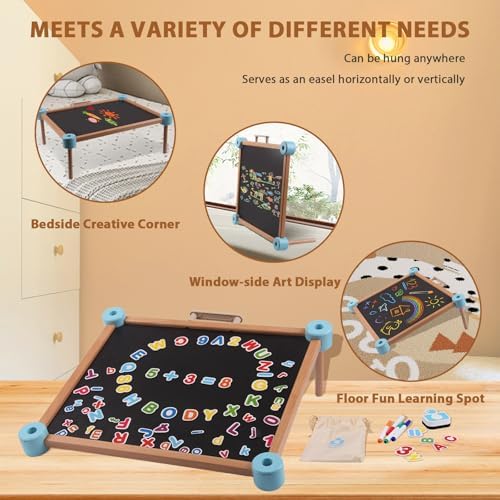 Wooden Kids Art Easel, Double-Sided Tabletop Easel for Painting with Magnetic Letters Numbers, Magnetic Drawing Board for Toddlers for Boys and Girls 3+