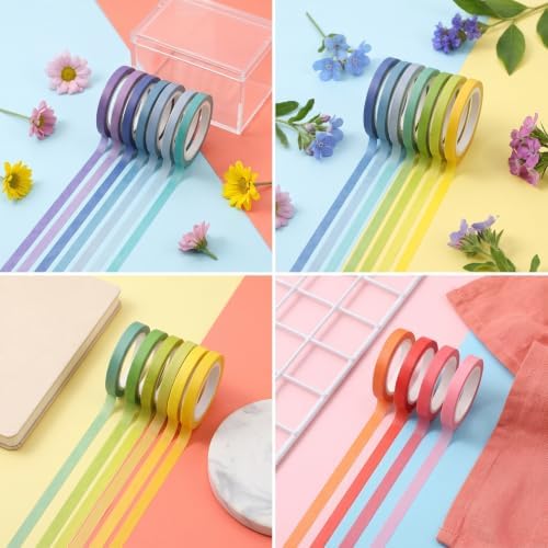 20 Rolls Rainbow Washi Tape Slim, Colorful Washi Tape Set 16.4ft