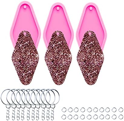 3pc Shiny Door Tag Resin Silicone Keychain Mould Crafts Epoxy Art DIY Charms Mold with 10PC Key Ring(DY0297+DY0297+DY0297)
