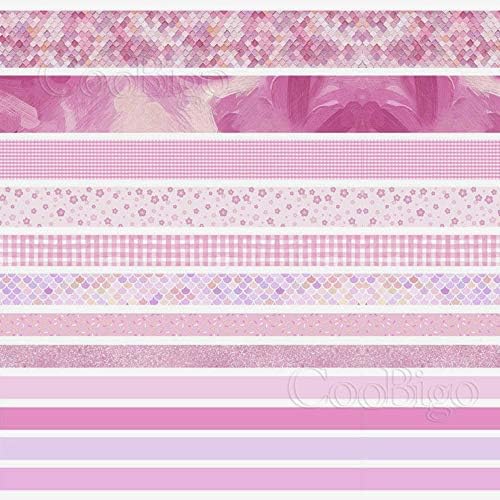 CooBigo Washi Tape Set, 12 Rolls 4 Size Decorative Masking Washi Tapes for Craft, Scrapbook, DIY, Planners, Gift Wrapping (Cherry Blossom Party)