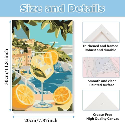 Cocktail Paint by Numbers with Frame, Paint by Numbers for Adults 8x12 Inch