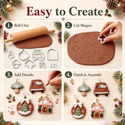 9Pcs Christmas Clay Cutters for Earrings & Ornaments