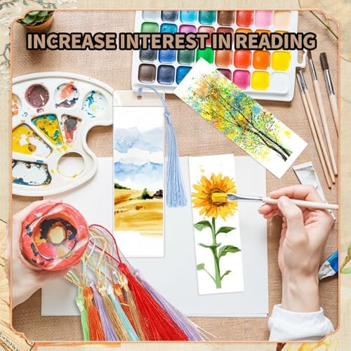 60 Sets Blank Kraft Paper Bookmarks Kit with Tassels and PVC Sleeves