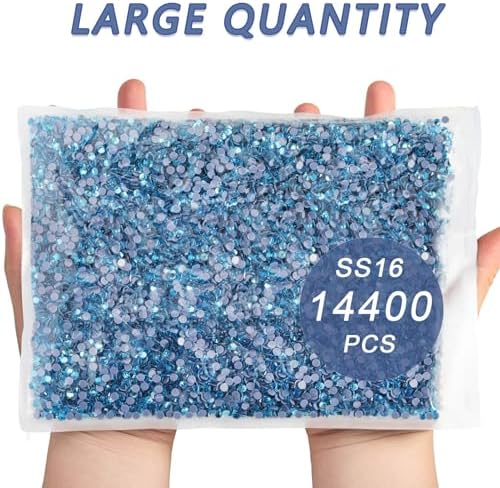Beadsland Hotfix Rhinestones Bulk, Aquamarine, SS16, 14400pcs