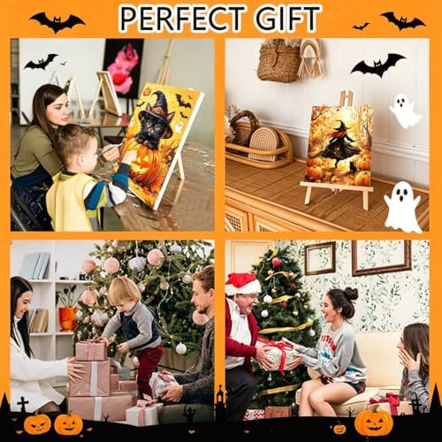 4 Pack Halloween Framed Paint by Numbers Kit for Adults Beginners 8x12 inch | Halloween Adult Paint by Number Kits on Canvas with Frame - Wooden Easel, DIY Acrylic Oil Painting Kits for Gift Home Decor