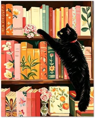 WULINHUAFA Cat Paint by Numbers Adults Beginner 16x20 Inch | Bookshelf Adult Paint by Number Kits, DIY Acrylic Oil Easy Painting by Numbers for Gifts Home Wall Decor Without Frame