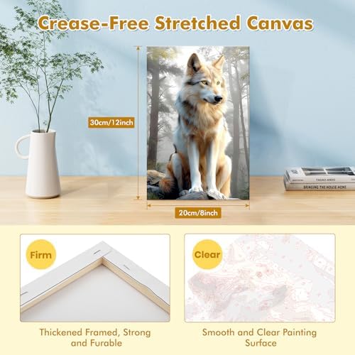 Bowetile Framed Wolf Paint by Numbers Kit for Adults, Adults' Paint-by-Number Kits on Canvas, Painting by Numbers Animal, Acrylic Animals Number Painting for Home Wall Decor, 8x12in