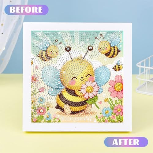 Bee Diamond Art Painting Kits for Kids with Frame Ages 4-8-12 (7x7 inch)