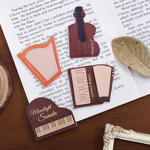 4PCS Leather Musical Instrument Bookmarks，Cute Corner Book Marks Sets for Reading，Art Read Lover Gifts for Women Men Girls Kids Reader，Pretty Book Markers for Reading, Aesthetic Gifts for Planner