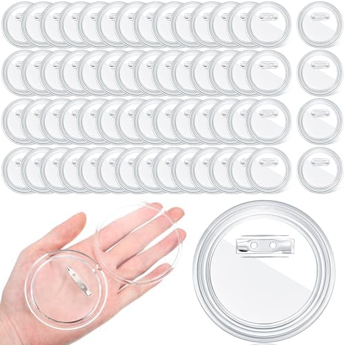 60 Pcs Clear Button Pins for Craft DIY Photo Acrylic Blank Pins 3"