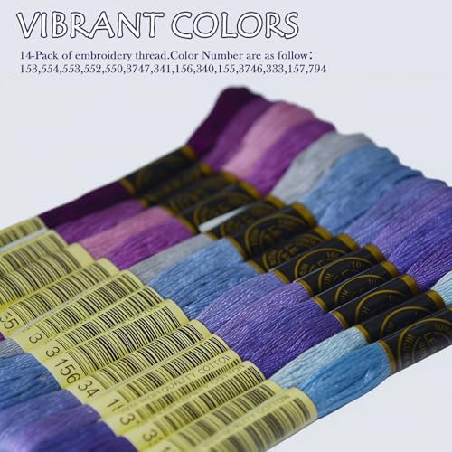 Premium Rainbow Color Embroidery Floss - Cross Stitch Threads - Friendship Bracelets Floss - Crafts Floss - 14 Skeins Per Pack Embroidery Floss, Dark Delft Blue Gradient