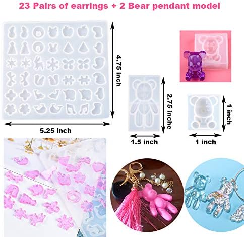 EuTengHao 229Pcs DIY Jewelry Casting Molds Tools Set More Than 120 Designs Contains 8 Silicone Jewelry Resin with 70 Designs,1 Earring Molds with 25 Designs,2 Necklace Bear Molds,3 Diamonds Mold
